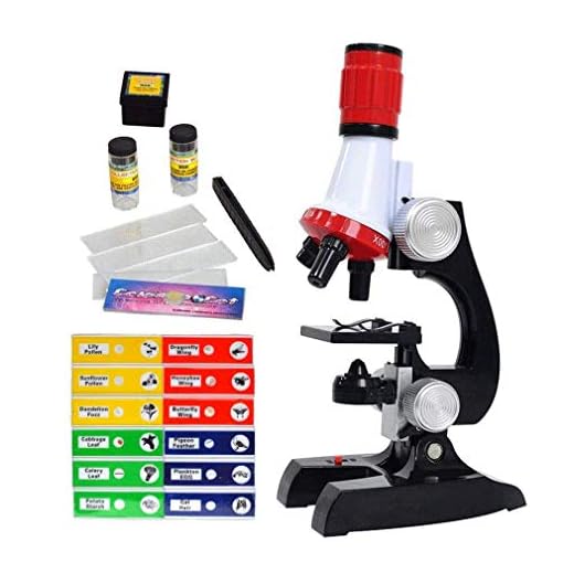 Science Kits for Kids Beginner Microscope with LED 100X 400X and 1200X-Include Sample Prepared Slides 12pc- Educational Toy Birthday