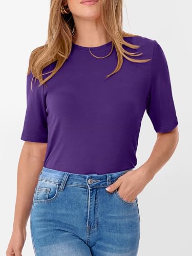 Image of ANRABESS Womens Half Sleeve Tops Crewneck Shirts Basic Fit Work Tee