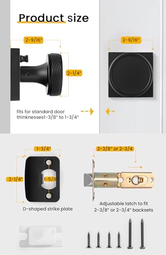 goldenwarm Interior Door Knobs Black, Zinc-Alloy Modern Matte Black Door Knob Privacy Door Knobs Interior for Bedroom Bathroom, Heavy Duty Square Modern Doorknobs - 6 Pack - Image 5