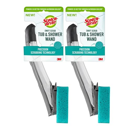 Image of Scotch-Brite Scrub Tub & Shower Wand 2 Pack, Bathroom Cleaning Wands with Silicone Blade and Refillable Handle for Soap Scum Removal on Tubs, Showers, Glass Doors, Tile and Bathroom Walls