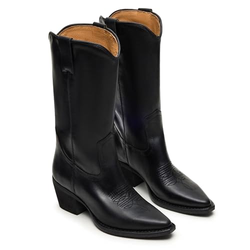 Cowboy Boots for Women Retro Embroidered Western Cowgirl Boots Pointed Toe Pull on Chunky Heels2