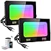 Olafus Projecteur LED RGB Intelligent, 2 x 50W Connecté WiFi Alexa Google Assistant, IP66 Spot Multicolore RVB 16 Millions Couleur 2700K à 6500K Projecteur de Couleur pour Fête Party Musique Festival