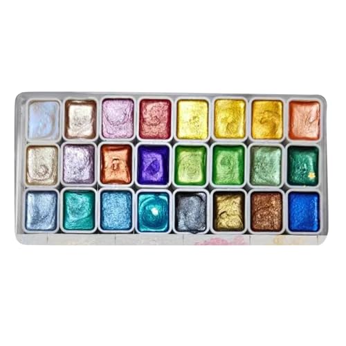 Acuarelas 24 Colores – Set Pintura Metálica Brillante Con Efecto Perla, Pastillas Sólidas Para Adultos | Juego Acuarela Para Principiantes Creativos, Artistas Profesionales