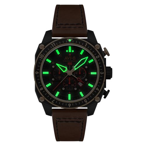 Image of AVI-8 Men's 43mm Hawker Hunter Atlas Dual Time Chronograph Watch with Leather Strap AV-4100