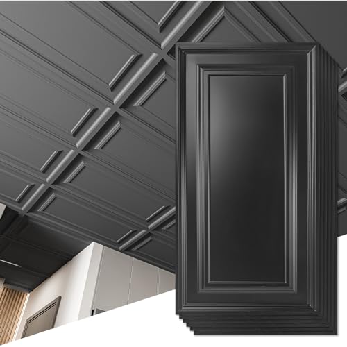 Image of Art3d 3D Decorative Drop Ceiling Tiles, 24 x 48 in, 12-Pack, Smooth Black