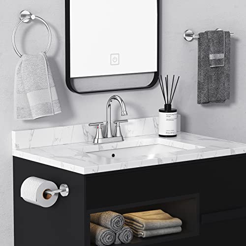 Bathroom Faucets for Sink 3 Hole, Hurran 4 inch Chrome Bathroom Sink Faucet with Pop-up Drain and Supply Hoses, Stainless Steel Lead-Free Centerset Utility Faucet for Vanity RV, 2 Pack by Hurran - Used condition - Image 6