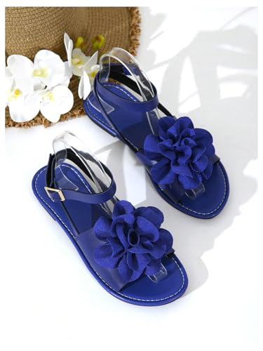GORGLITTER Women's 3D Flower Sandals Ankle Strap Open Toe Dressy Flat Sandals2