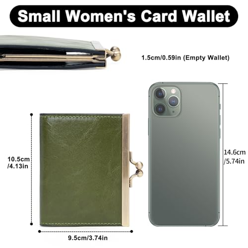 Image of GOIACII Credit Card Holder Vintage Wallet for Women Genuine Leather Ladies Card Cases with Kiss Lock Small Green