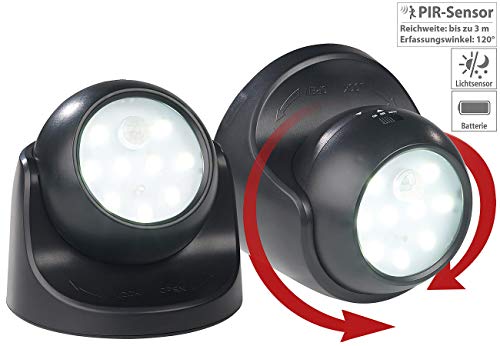 Luminea Kabellose LED Leuchte: 2er-Set kabellose LED-Strahler, Bewegungssensor, 360° drehbar,100 lm (Lampe, Beleuchtung, Lampen Bewegungsmelder)