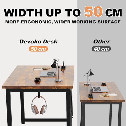 Devoko Computer Desk 80 x 50 x 75 cm, Home Office desk, Study Writing Desk Small Desks for Small Spaces, Laptop Table for Home Workstations, Industrial Design Black Desk Metal Frame, Rustic Brown 5 Devoko Computer Desk 80 x 50 x 75 cm, Home Office desk, Study Writing Desk Small Desks for Small Spaces, Laptop Table for Home Workstations, Industrial Design Black Desk Metal Frame, Rustic Brown - Image 5