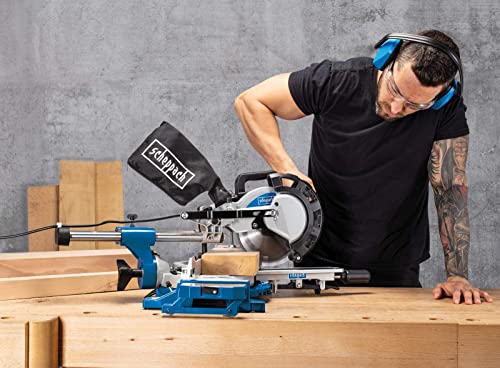 Scheppach Kappzugsäge HM216 Kappsäge Gehrungssäge inkl. Untergestell UMF1550 | Sägeblatt Ø 216mm | 2000W Leistung | Laser & LED | Drehtisch mit Schnellarretierung | mit 2. Sägeblatt – Bild 6