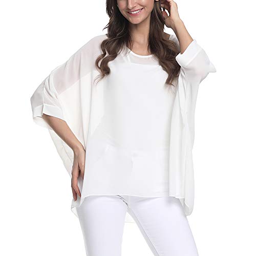 Image of Ckikiou Plus Size Batwing Flowy Semi Sheer Chiffon Blouse Tunic for Women Summer Floral Print Boho Beach Cover ups