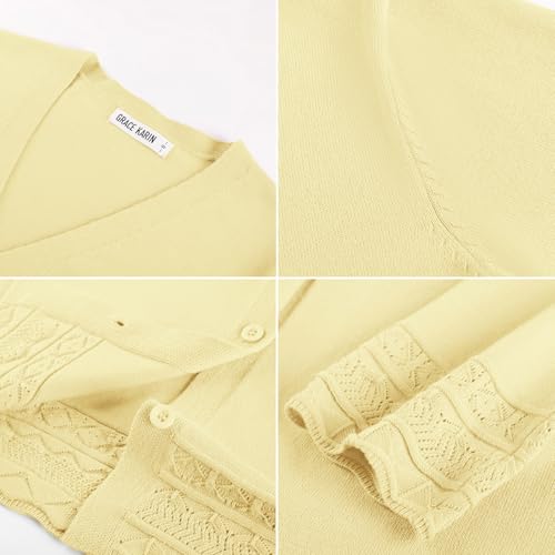 GRACE KARIN Yellow Cardigan Sweaters for Women Summer Lightweight Cardigans 3/4 Sleeve Button Up Top（Butter Yellow,Medium） — view 6