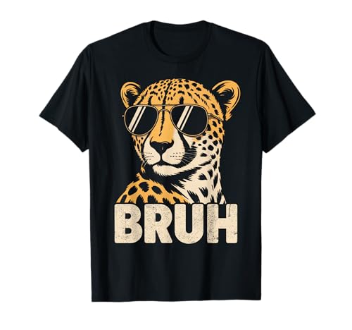 Bruh Cheetah Meme Graphic Tee Men Boys Animal Print Kids T-Shirt