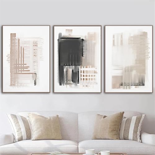 Toile abstraite géométrique pour salon chic moderne affiche noir et blanc triptyque maison