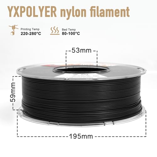 yxpolyer Nylon Filament PA6 1,75 mm 3D-Druck-Filament 1 kg Schwarz, mit hitzebeständiger, formstabiler, transparenter PC-Spule, AMS-kompatibel – Bild 4