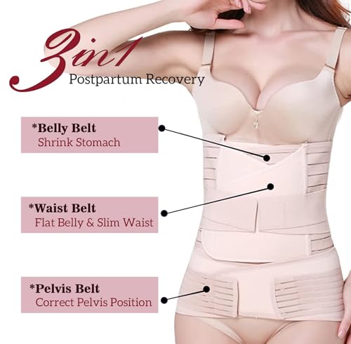 Postpartum Recovery Wrap Waist Cincher Corset Shapewear Belly Band Waist Trainer for Women Beige2