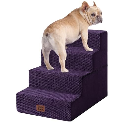 Image of EHEYCIGA Dog Stairs for Bed 18 inch H, 4-Step Dog Steps for High Bed, Pet Steps for Small Dogs and Cats, Non-Slip Balanced Pet Ramp Indoor, Purple