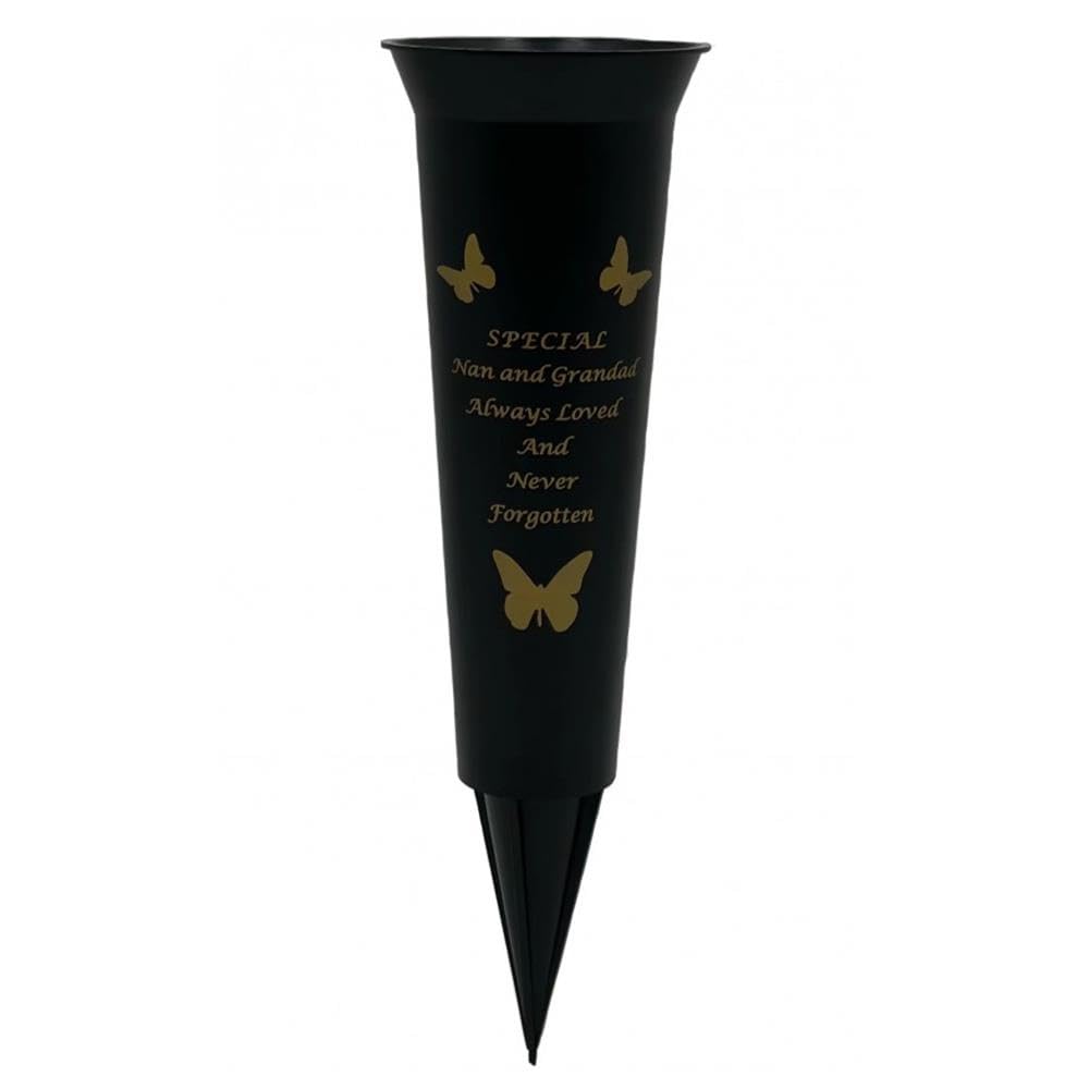 Yöl Nan & Grandad Plastic Floral Vase Spike Memorial - Garden Graveside Ornament Memories - Water Resistant - Remembrance Sympathy Tribute - Thoughtful Keepsake Flowers