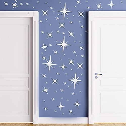 82 Pieces Removable Mirror Wall Stickers 3D Acrylic Mirror Setting Wall Sticker Decal For Home Living Room Bedroom Decor (Silver, Star Style) #TOP4