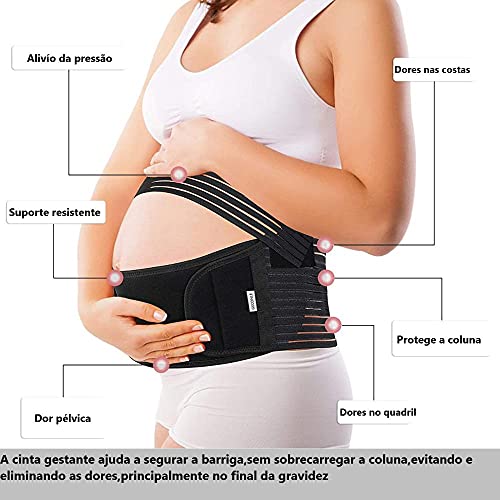 Cinta Faixa Gestante Sustentação Para Gravida Apoio Barriga (Preta, M)