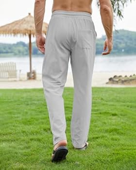 Erzto Vrijetijdsbroek voor heren, lange linnen broek, lichte zomerbroek, mannen, yoga, katoen, strandbroek, blauw, M
