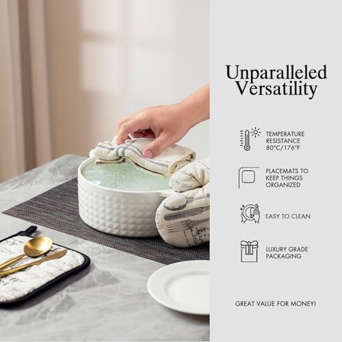 Image of Placemats Set of 4 - Easy Clean Woven Vinyl Placemats for Dining Table, Indoor /Outdoor Place Mats, Washable PVC Table Mats(Black /Brown)
