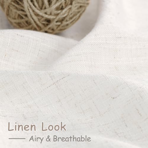 Image of Ivory White Linen Back Tab Curtains 84 Inch Length for Bedroom /Living Room 2 Panel Set Neutral Modern Farmhouse Window Privacy Semi Sheer Linen Drapes Rustic Pinch Curtain Ivory 52X84
