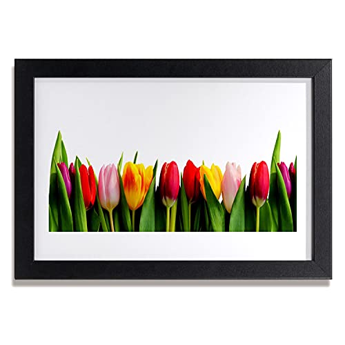 Affiche tulipes avec cadre en MDF 30x20 cm décoration murale de maison