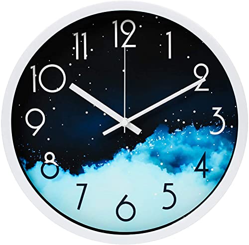 VIKMARI Horloge Murale Moderne 30 cm, Silencieuse sans Tic-tac, Modèle de Ciel étoilé et Galaxie, Pendule Murale à Quartz Ronde avec Couvercle en Verre pour Cuisine Maison Salon Chambre Bureau École Cover