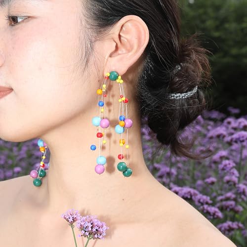 Colorful Beaded Earrings for Women – Handmade Rainbow Dangle Earrings with 925 Silver Posts, Boho Statement Jewelry for Parties, Gifts, or Everyday Style3