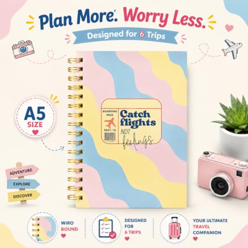 Image of Travel Journal & Diary for 6 Trips - A5 Guided Trip Planner, Bucket List & Travel Memory Book (Catching flight)