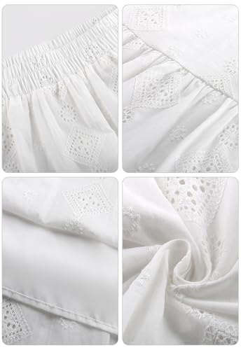 Babalet Women's Boho Cotton Skirts Embroidery Lace Eyelet Elastic Waist Flowy A-Line Beach Casual Summer Maxi Skirt4