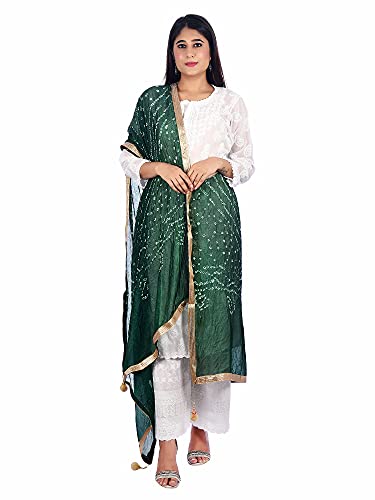 Women's Jaipuri Bnadhani Dupatta With Four Side Lace Chunni Scarf3