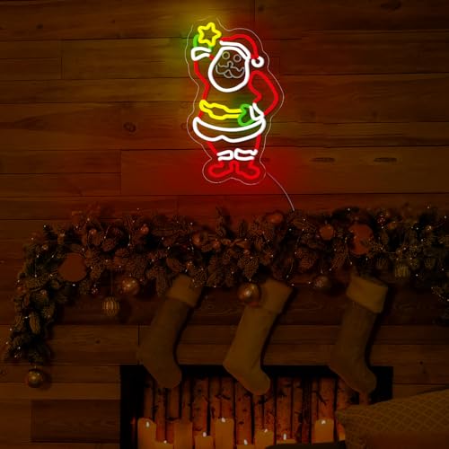 Image of Xuhal Christmas Santa Claus Neon Sign LED Christmas Light up Sign Santa Claus Neon Light USB Powered Acrylic Home Wall Decor for Xmas Party Bedroom Living Room Cafe Bar Outdoor Decorations