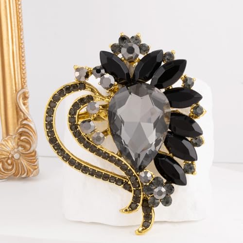 Image of LAXPICOL Vintage Austrian Crystal Elegant Heart Flower Brooch Pin For Women Wedding Broach Pin