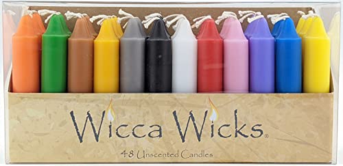 Wicca Wicks - Box Of 48 Colored Candles | 4 Inches Tall & 3/4 Inch Diameter | Witchcraft Supplies For Your Personal Wiccan Altar, Spells, Charms & Intentions | Witchy Room Decor | Taper Candlesticks #TOP1
