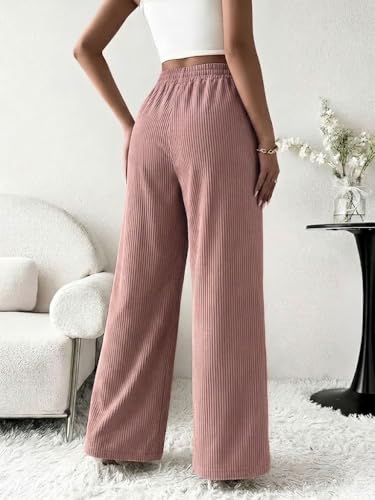 Image of SMOWKLY Authentics Women's Trendy Casual Corduroy Stretchable Baggy Loose Korean Trouser with Pockets || High Rise Elastic Waist Going Out Lounge Pants || Wide Leg Summer Pants for Woman