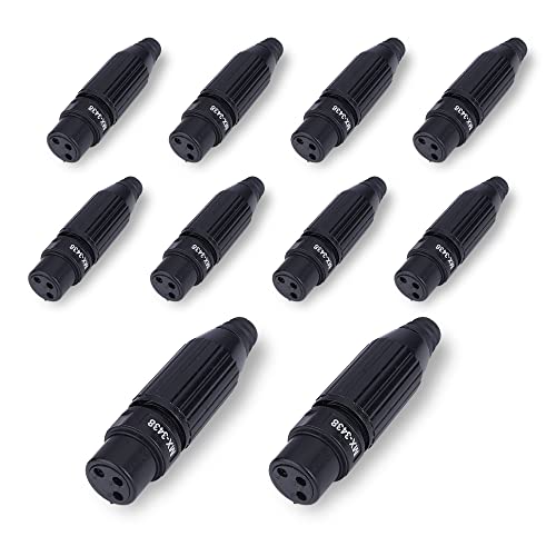 Image of MX 3 Pin XLR connector Microphone Connector pin Pure Copper Nickel Plated Pins1 for High Conductivity microphone cable connector PERENT (3 PIN BLACK, Pack of 10, Female Connector)