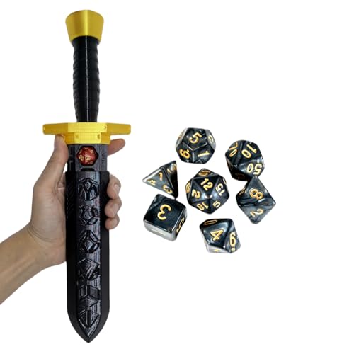 XJPONGC Sword Dagger Dice Holder Box Dice Tower Dungeons and Dragons RPG Tabletop Roleplaying Game Jail DND (Random 7PCS D20 Dice Set Included) Black&Black&Gold