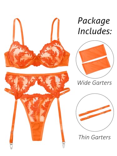 Image of Lilosy Sexy Leaf Floral Embroidered Mesh Sheer Women Underwire Push Up Lingerie Set