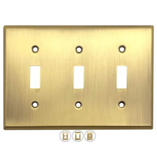 Rio Salto Metal Antique Gold MIDSIZE SIZE Toggle Outlet Cover Triple 3-Gang Toggle Togle (Mid Size, Toggle Switch 3-Gang (1-Pack)