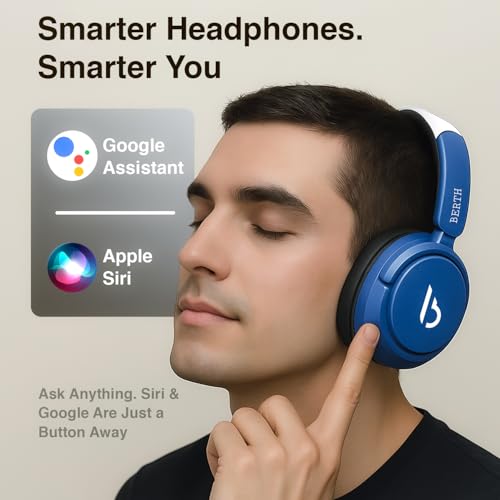 Image of BERTH VE 250 Over The Ear ENC Headphone with 40mm Drivers, 36H of Playtime, Fast Charging, Gaming Latency (50ms Latency), AI Voice Assistance, Volume Control, BT 5.4 Royal Blue