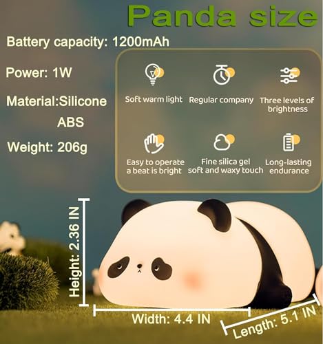 Image of MUID Panda Lamp, Cute Rechargeable Sleeping Panda Night Light for Kids, Nursery Silicone Night Light with 7-Color Changing Kawaii Bedside Lamp for Kids Room, LED; black, white