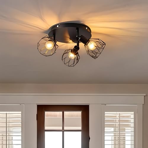 YOOCHUENG Lampara Techo Focos Orientables,Focos Orientables Techo,Focos Techo E14,Lamparas de Techo Dormitorio,Lampara de Techo Salon Focos,Plafón Negro Industria,Lampara Techo 3 Focos