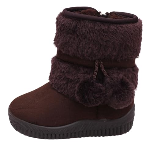Botas de nieve para niñas en otoño e invierno, suela gruesa, antideslizante, cálida, cómoda, monocolor, con cremallera, café, 32 EU