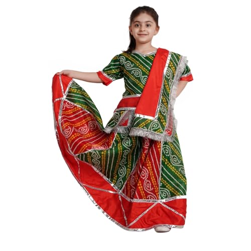 Image of Kaku Fancy Dresses Kids Ethnic Garba Lehenga Choli with Dupatta | Traditional Indian Navratri Dress for Girls | Festive Ghagra Choli Outfit for Dandiya & Garba Nights