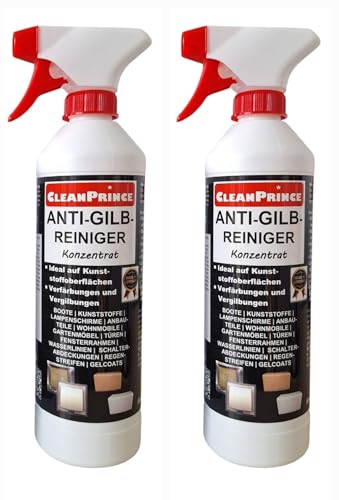 Cleanprince Nettoyant anti-jaunissement 2 x 0,5 = 1 litre | Concentré contre le jaunissement des cadres en plastique pour portes et caravanes et bateaux