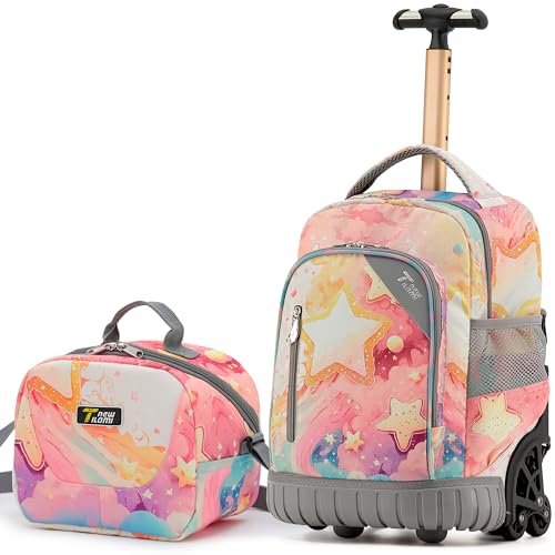 NEW TILAMI Mochila com rodinhas de 40,6 cm com lancheira para crianças, mala de mão, rodas para meninas, meninos, viagens escolares, 16 inch