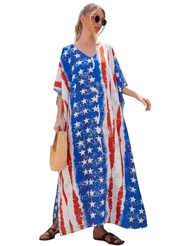 Image of Moss Rose Kaftan Dresses for Women V Neck Summer Swimsuit Cover up Caftan Maxi Beach Dresses